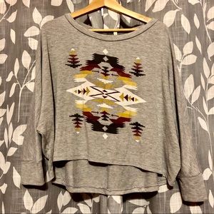 Gray Aztec Print Loose Top